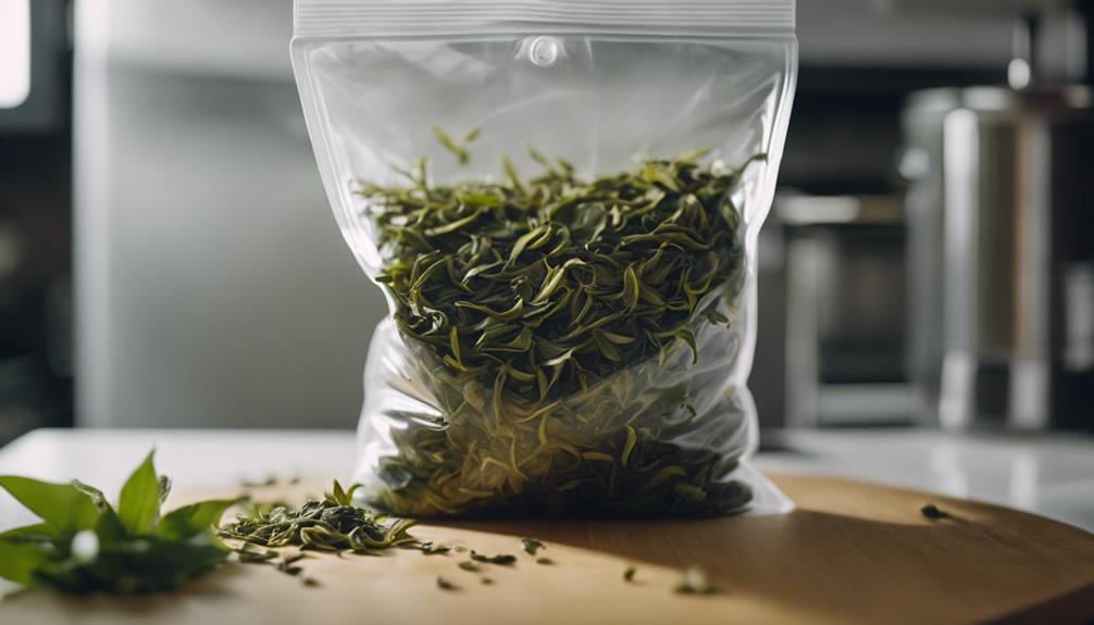 brewing green tea leaves