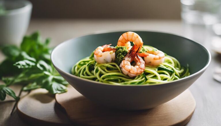 Sous Vide Zucchini Noodle Bowl With Pesto Shrimp