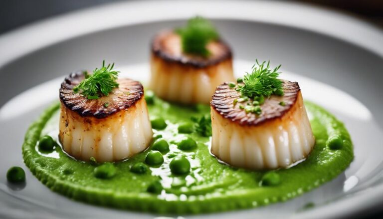 Garlic Herb Sous Vide Scallops With Pea Puree