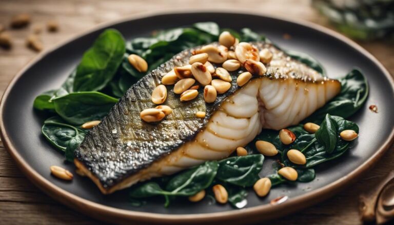 Sous Vide Sea Bass Over Spinach and Pine Nuts