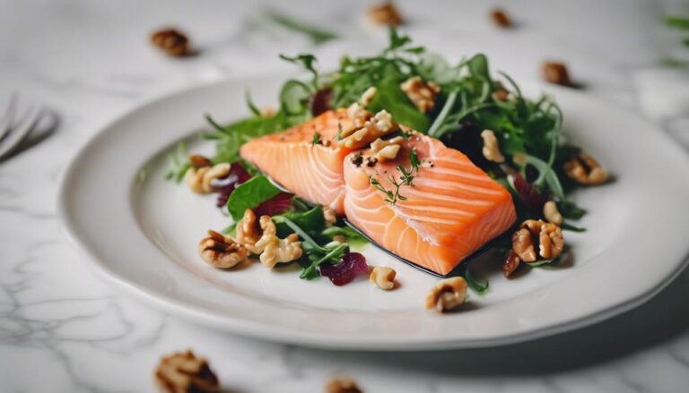 Sous Vide Salmon Salad With Mixed Greens and Walnuts