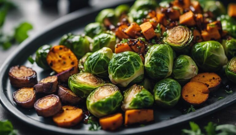 Sous Vide Balsamic Glazed Brussels Sprouts and Sweet Potatoes