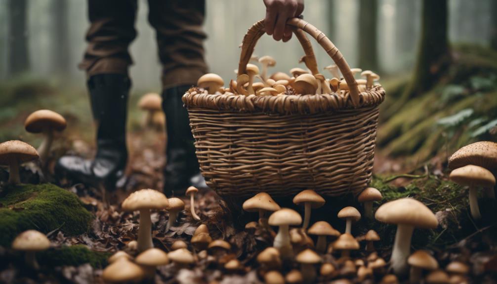 mushroom picking in woods