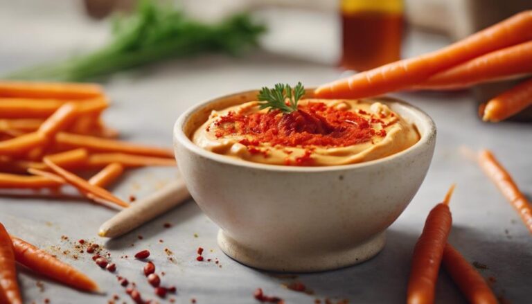 Snack Sous Vide Spicy Red Hummus With Yellow Carrots