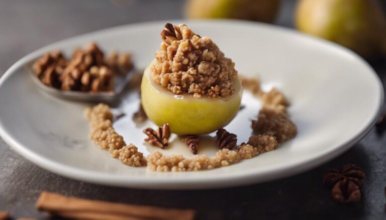 Sous Vide Poached Pear With Walnut Crumble