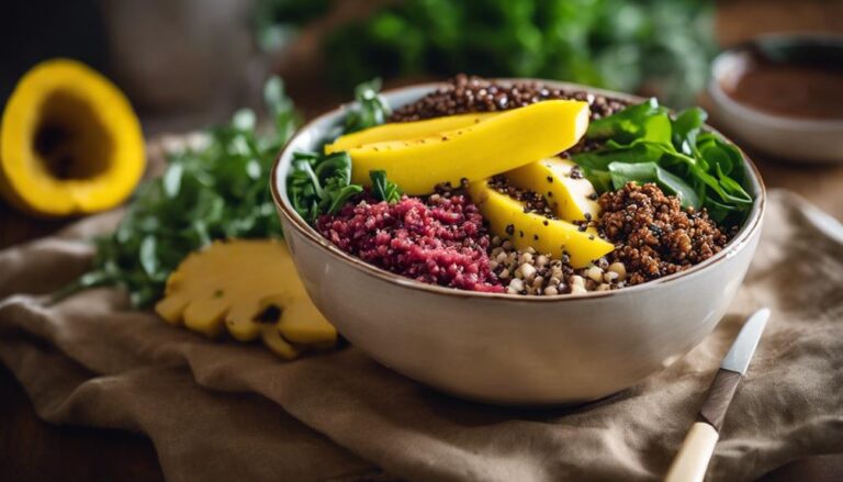 Lunch Sous Vide Yellow Squash and Red Quinoa Bowl