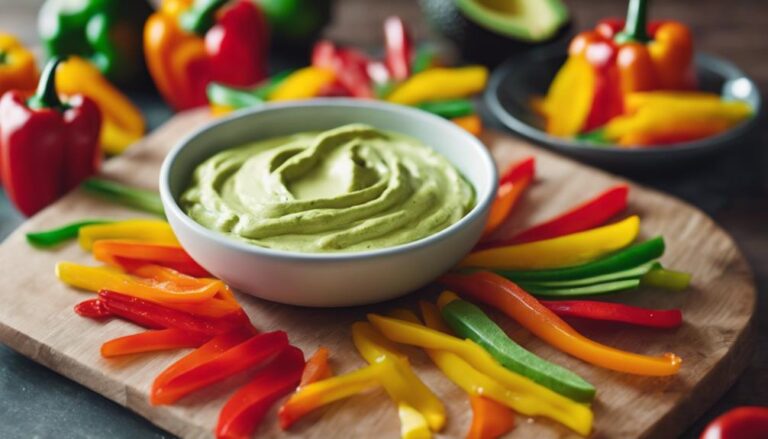 Rainbow Pepper and Carrot Sticks With Avocado Dip