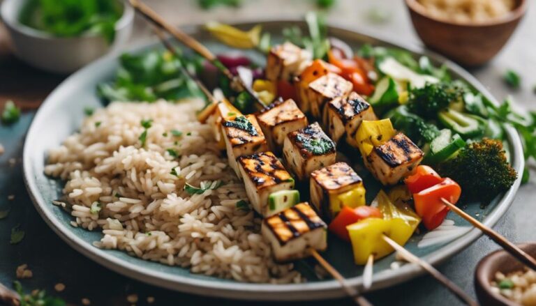 Special Sous Vide Garlic and Herb Tofu Skewers With Brown Rice for the Supercarb Diet