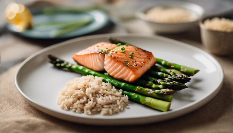 Lunch Sous Vide Salmon With Asparagus and Brown Rice for the Myplate Diet