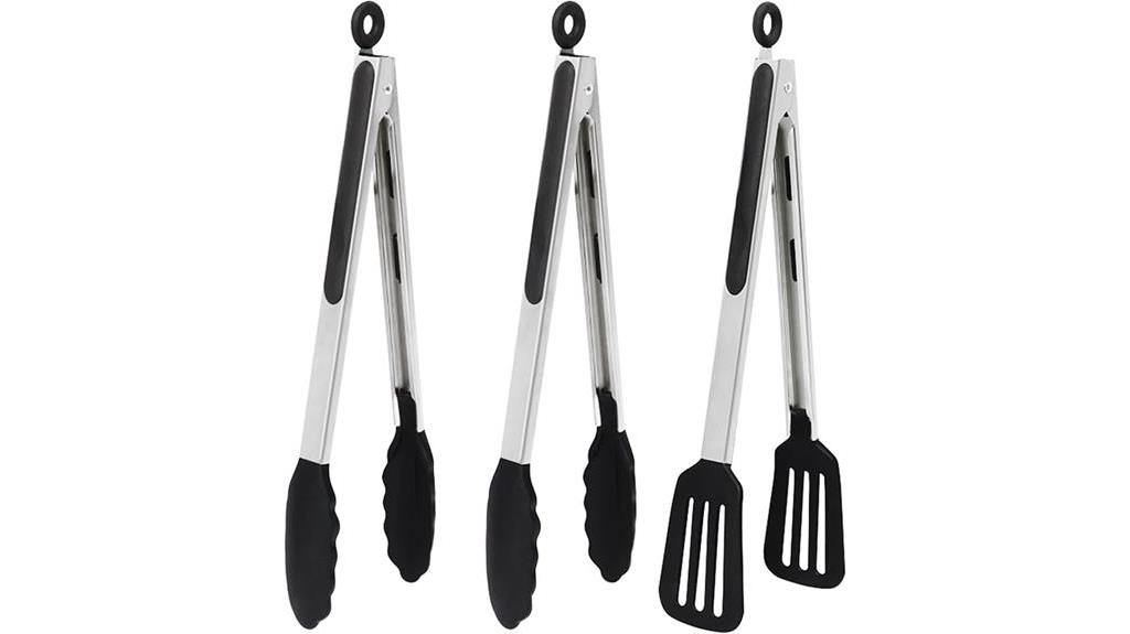 silicone and steel tongs